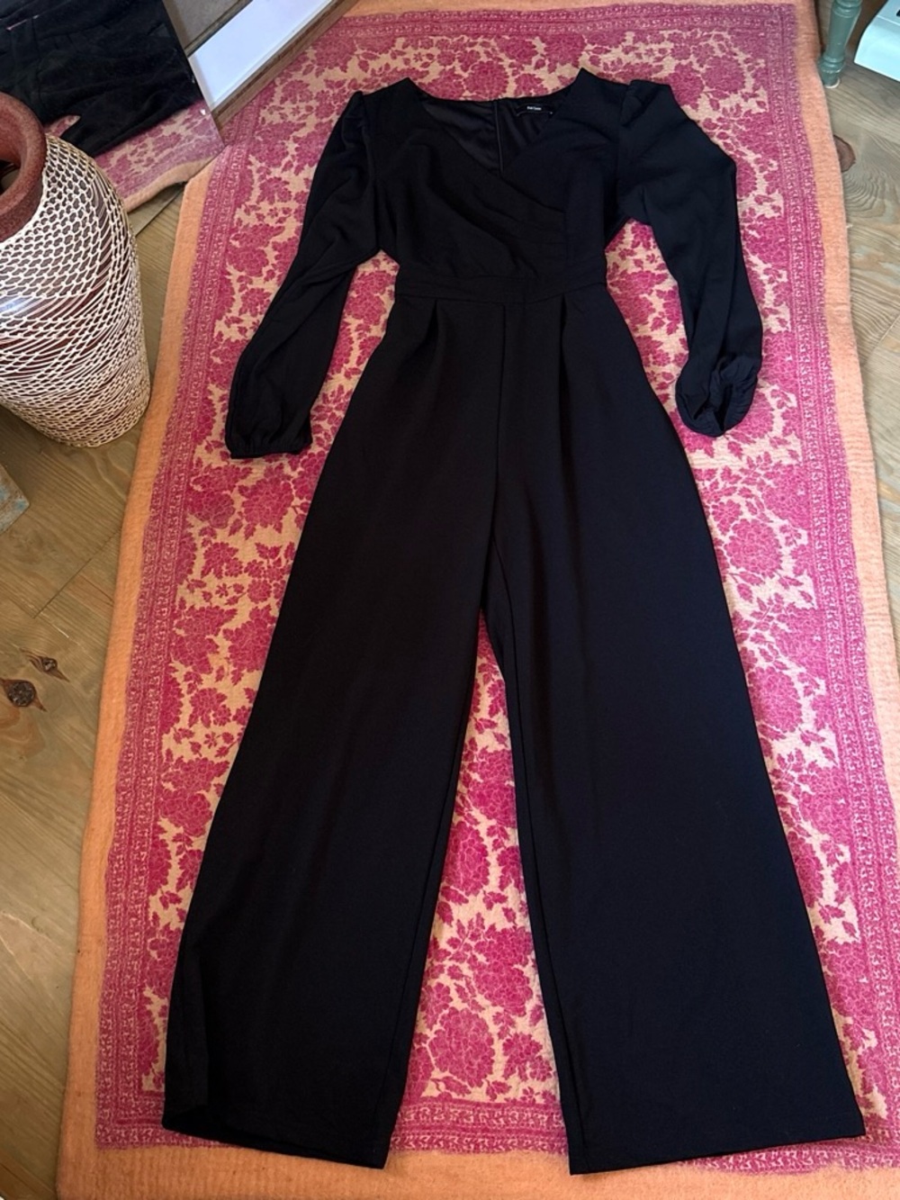 Black Long-Sleeve Wide-Leg Jumpsuit